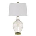 150W 3 Way Bancroft Glass Table Lamp with Hardback Taper Drum Fabric Shade Clear & Antique Brass