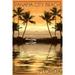 Panama City Beach Florida Palms and Orange Sunset (24x36 Giclee Gallery Art Print Vivid Textured Wall Decor)
