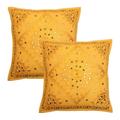 Stylo Culture Indian Couch Throw Pillow Covers 16 x 16 Hand Embroidered Mustard Yellow Bohemian 40cm x 40cm Home Decor Cotton Mirrored Square Cushion Covers | Set Of 2