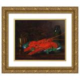 EugÃ¨ne Claude 24x20 Gold Ornate Framed and Double Matted Museum Art Print Titled - Still Life of a Lobster with a Copper Pot on a Ledge