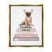 Stupell Industries Watercolor High Fashion Bookstack French Bulldog Metallic Gold Framed Floating Canvas Wall Art 16x20 by Amanda Greenwood