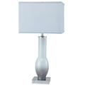 NEW Grey Painted Body Chrome Base Grey Fabric Shade Socket Switch & 1 Outlet 29 Table Lamp 6207