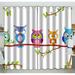 ABPHQTO Five Different Funny Owls Sitting On A Branch Window Curtain Kitchen Curtain Window Drapes Panel 52x84 inch (Two Piece)