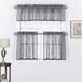 3 Piece Linen Textured Rod Pocket Top Kitchen Curtain Tiers and Valance Set for Small Windows 24 Inch Long Grey