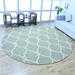 Rugsotic Carpets Hand Tufted Geometric Wool Round Area Rug Green Beige 8 x8