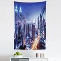 City Tapestry Dubai Downtown UAE Night Scenery Modern High Rise Buildings Travel Destination Fabric Wall Hanging Decor for Bedroom Living Room Dorm 5 Sizes Violet Blue Orange by Ambesonne