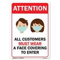 COVID-19 Notice Sign - All Customers Must Wear a Face Covering to Enter | Peel And Stick Wall Graphic | Protect your Business Class Room Office & Interior Surroundings | Made in the USA