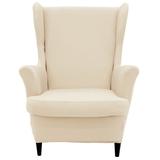 DONGPAI Stretch Wingback Chair Cover Sofa Slipcover Non-Slip Furniture Protector with Elastic Bottom Beige
