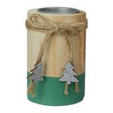 Northlight 4 Green and Natural Wood Christmas Tea Light Candle Holder
