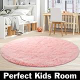 Ultra Soft Round Area Rug for Bedroom Fluffy Plush Circle Rug for Kids Rooms Living Room Playroom Dorm Pink