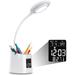 Led Desk Lamp Usb Rechargeable Study Light 3 Lighting Modes Stepless Dimmable Touch Control Table Lamp Alarm Clock Calendar And Temperature Display Pen Holder Office Lamp