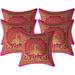 Stylo Culture Indian Christmas Brocade Magenta And Gold Throw Pillow Covers 12x12 Jacquard Weave Banarasi Sofa Indian Throw Pillows Dancing Peacock 30x30 cm Decorative Cushion Covers (Set Of 5)