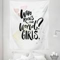 Feminist Tapestry Inspirational Feminist Phrase Who Runs the World Girls with Doodle Lines Zigzags Fabric Wall Hanging Decor for Bedroom Living Room Dorm 5 Sizes Multicolor by Ambesonne