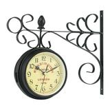 Vintage Art Design Double Sided Wall Clock Station Style Round Clock Brackets Wall for garden and home Living Room