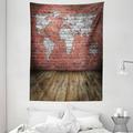 Wanderlust Tapestry Vintage Grunge Map Room Style Brick Rustic Geographic Interior Travel Wall Hanging for Bedroom Living Room Dorm Decor 60W X 80L Inches Cinnamon Pale Grey by Ambesonne