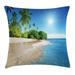 Blue Throw Pillow Cushion Cover Ocean Tropical Palm Trees on Sunny Island Beach Scene Panoramic View Picture Decorative Rectangle Accent Pillow Case 26 X 16 Green Blue by Ambesonne