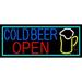 Cold Beer Open And Mug In Between With Turquoise LED Neon Sign 13 x 32 - inches Clear Edge Cut Acrylic Backing with Dimmer - Bright and Premium built indoor LED Neon Sign for Bar decor.