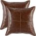 SkinOutfit Genuine Leather Pillow Cover Sofa Cushion Case - Decorative Throw Covers for Living Room & Bedroom Brown Set of 2 14x14 inch