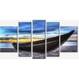 Startonight Canvas Wall Art Boat on the Sand USA Design for Home Decor Illuminated Beach Painting Modern Canvas Artwork Framed Ready to Hang Set of 5 Total 35.43 X 70.87 inch