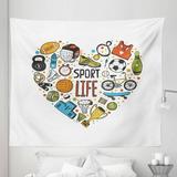 Colorful Tapestry Heart with Sports Swimming Skating Muscle Lifestyle Healthy Living Fabric Wall Hanging Decor for Bedroom Living Room Dorm 5 Sizes Multicolor by Ambesonne