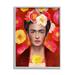 Stupell Industries Bold Frida Kahlo Portrait Floral Poppies Pattern Painting Gray Framed Art Print Wall Art Design by Diane Neukirch