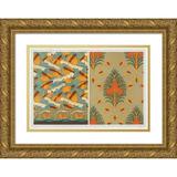 Maurice Pillard Verneuil 24x18 Gold Ornate Framed and Double Matted Museum Art Print Titled - Flying and Wave Fish Wallpaper. Cicadas and Pine Wallpaper. Nautile Shells Border. (1897)