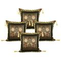 Stylo Culture Indian Brocade Home Decor Throw Pillow Sham Covers Black Gold 18x18 Jacquard Tassels Sofa Cushion Covers 45 x 45 cm Polydupion Silk Zippered Elephant Square Pillow Cases | Set Of 4