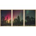 wall26 - 3 Piece Framed Canvas Wall Art - Aurora Above The Snow Covered Pine Tree Forest - Modern Home Art Stretched and Framed Canvas Ready to Hang - 24 x36 x3 Natural