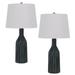 25 Inch Set of 2 Artisanal Ceramic Accent Table Lamp Fluted Grayed Black- Saltoro Sherpi