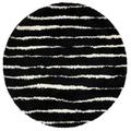 SAFAVIEH Venus Sophie Striped Shag Area Rug 6 7 x 6 7 Round Black/Ivory