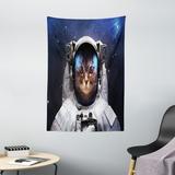 Space Cat Tapestry Milkyway Galaxy Space Traveller Cat in Suit with Stars Backdrop Image Wall Hanging for Bedroom Living Room Dorm Decor 40W X 60L Inches Navy Blue and White by Ambesonne