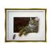 Stupell Industries Manx Cat Resting Curious Mouse Peering Illusion Painting Metallic Gold Floating Framed Canvas Print Wall Art Design by Alan Weston
