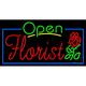 Green Open Red Florist LED Neon Sign 20 x 37 - inches Black Square Cut Acrylic Backing with Dimmer - Bright and Premium built indoor LED Neon Sign for Defence Force.
