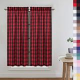 Haperlare Buffalo Plaid Gingham Pattern Curtains for Kitchen Cafe Rod Pocket Short Window Curtains Light Filtering Curtains 45 inches Long Red/Black Set of 2