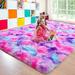 Junovo Fluffy Soft Area Rug Plush Rugs for Girls Bedroom Shaggy Rugs for Kids Playroom Kawaii Princess Rug Fuzzy Rugs for Nursery Baby Toddler Cute Colorful Room Decor for Teenageï¼Œ4 x6 Hot Pink