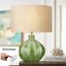 360 Lighting Mid Century Modern Accent Table Lamp with Dimmer 20 1/2 High Green Ribbed Ceramic Oatmeal Drum Shade for Bedroom Living Room