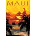 Maui Hawaii Sunset and Ship (12x18 Wall Art Poster Room Decor)