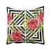 WOPOP Painting Floral Paradise Tropic Hibiscus Flower With Palm Leaves On Black And White Pillowcase Pillow Cover 20x20 inches