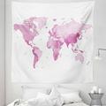 Pale Pink Tapestry World Map Continents Island Land Pacific Atlas Europe America Africa Fabric Wall Hanging Decor for Bedroom Living Room Dorm 5 Sizes White Pale Pink by Ambesonne