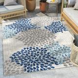 Well Woven Senna Grey Floral Indoor/Outdoor High-Low Pile Area Rug 3 11 x 5 3