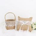 BalsaCircle Natural Burlap Flower Girl Basket Ring Bearer Pillow White Lace Wedding Decorations Supplies