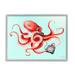 Stupell Industries Red Ombre Octopus Tentacles Retro Rotary Phone Graphic Art Gray Framed Art Print Wall Art Design by Amelie Legault