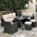 Winston Porter Isabellasophia 7 Piece Rattan Seating Group w/ Cushions Synthetic Wicker/All - Weather Wicker/Wicker/Rattan in Gray | Outdoor Furniture | Wayfair