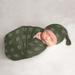 Hunter Green Boho Mudcloth Baby Cocoon and Beanie Hat Sleep Sack 2pc Set White Bohemian Woodland Southwest Gender Neutral Hatch