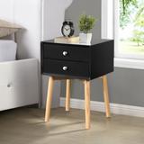 Side Table with 2 Drawer and Rubber Wood Legs, Mid-Century Modern Storage Cabinet for Bedroom Living Room