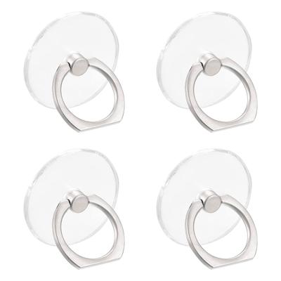 Transparent Phone Ring Holders, Clear Finger Grip Stand (Round Shape), 4Pcs - Transparent, Silver