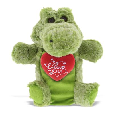 DolliBu I LOVE YOU Alligator Soft Plush Hand Puppet Animal with Heart - 9 Inches