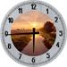 Large Wood Wall Clock 24 Inch Round Farming at Sunrise in the Country Water Canal Round Small Battery Operated Gray Wall Art