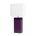 Modern Leather Table Lamp with USB & White Fabric Shade Eggplant