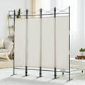 Resenkos Portable Wall Partition Room Divider with 4 Panels Freestanding Temporary Room Separator for Bedroom Living Room White Fabric Panels
